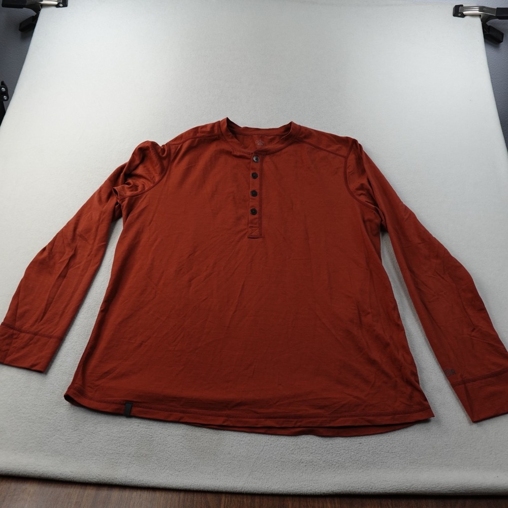 QOR Merino Henley Shirt Mens XL Orange Long Sleeve Base Layer Hiking Outdoor